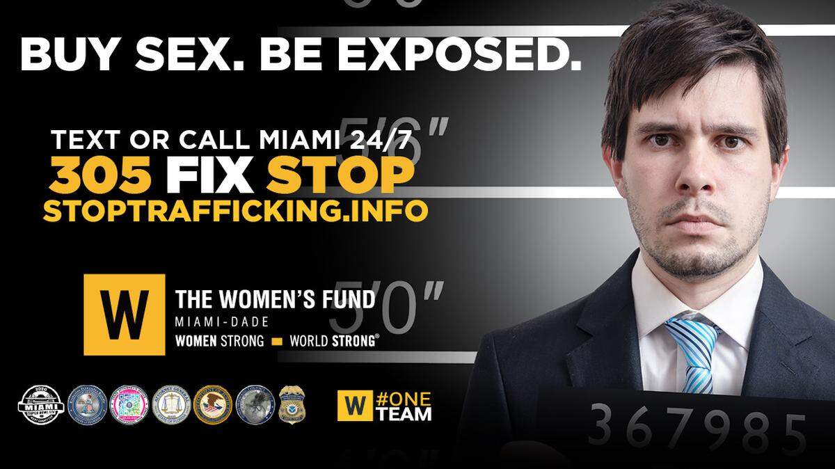 A billboard from the Stop Sex Trafficking campaign warns those who buy sex of public exposure.