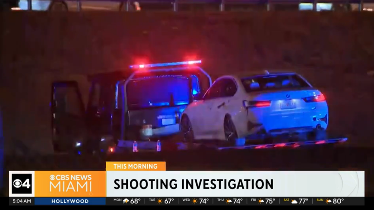 Two men were shot while driving in a white BMW sedan on the Palmetto Expressway in north Miami-Dade County on the night of Sunday, Feb. 4, 2024.