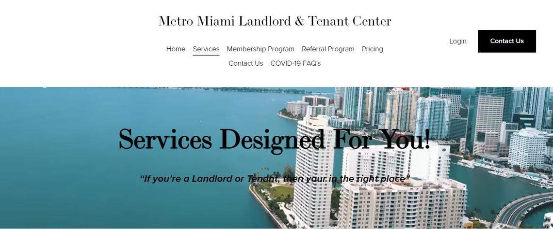 Screen shot of the Metro Miami Landlord and Tenant Center website, which offers various services for landlords and tenants.