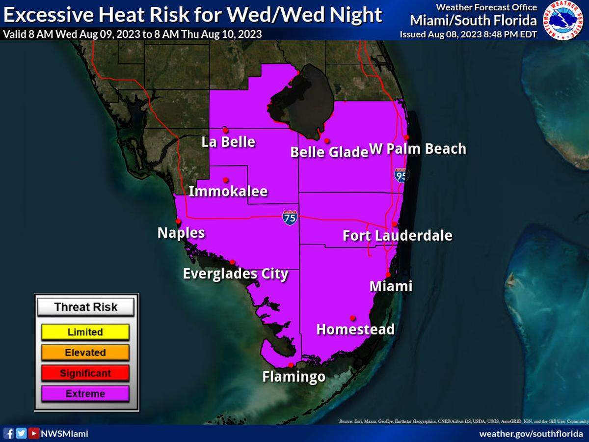 Excessive heat advisory in parts of Florida.