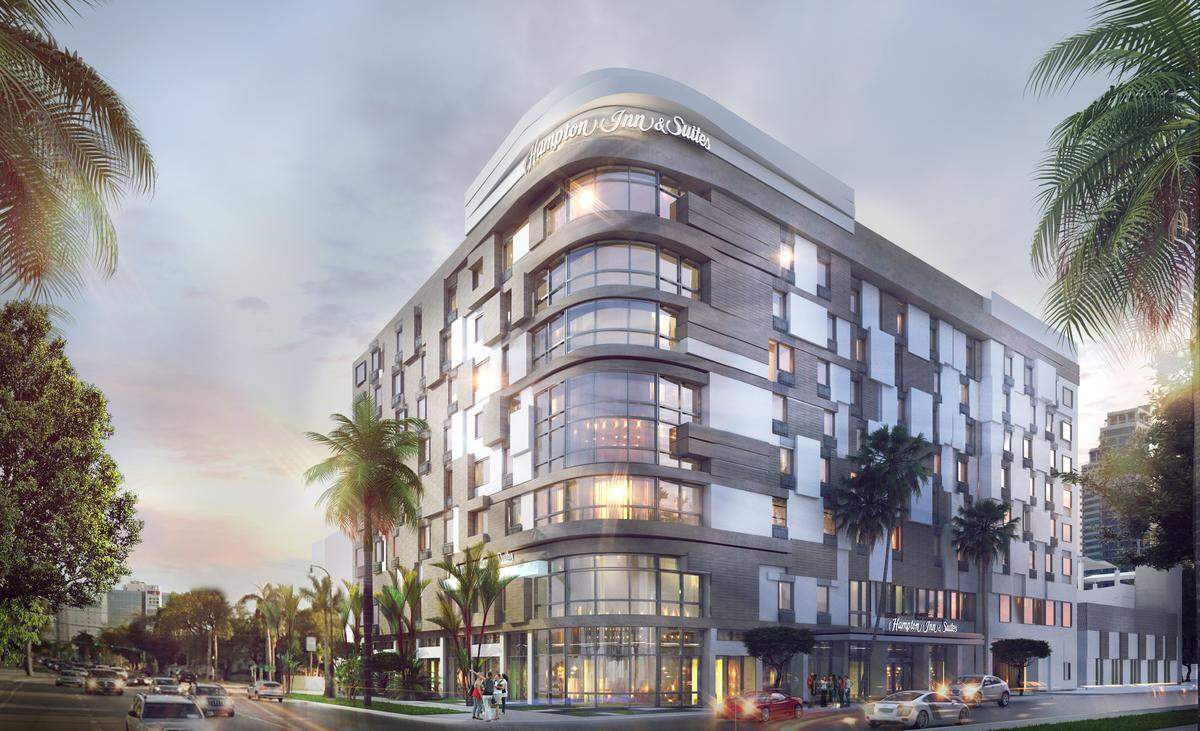 Exterior rendering of the Hampton Inn & Suites Miami Midtown, which opened in April 2017.