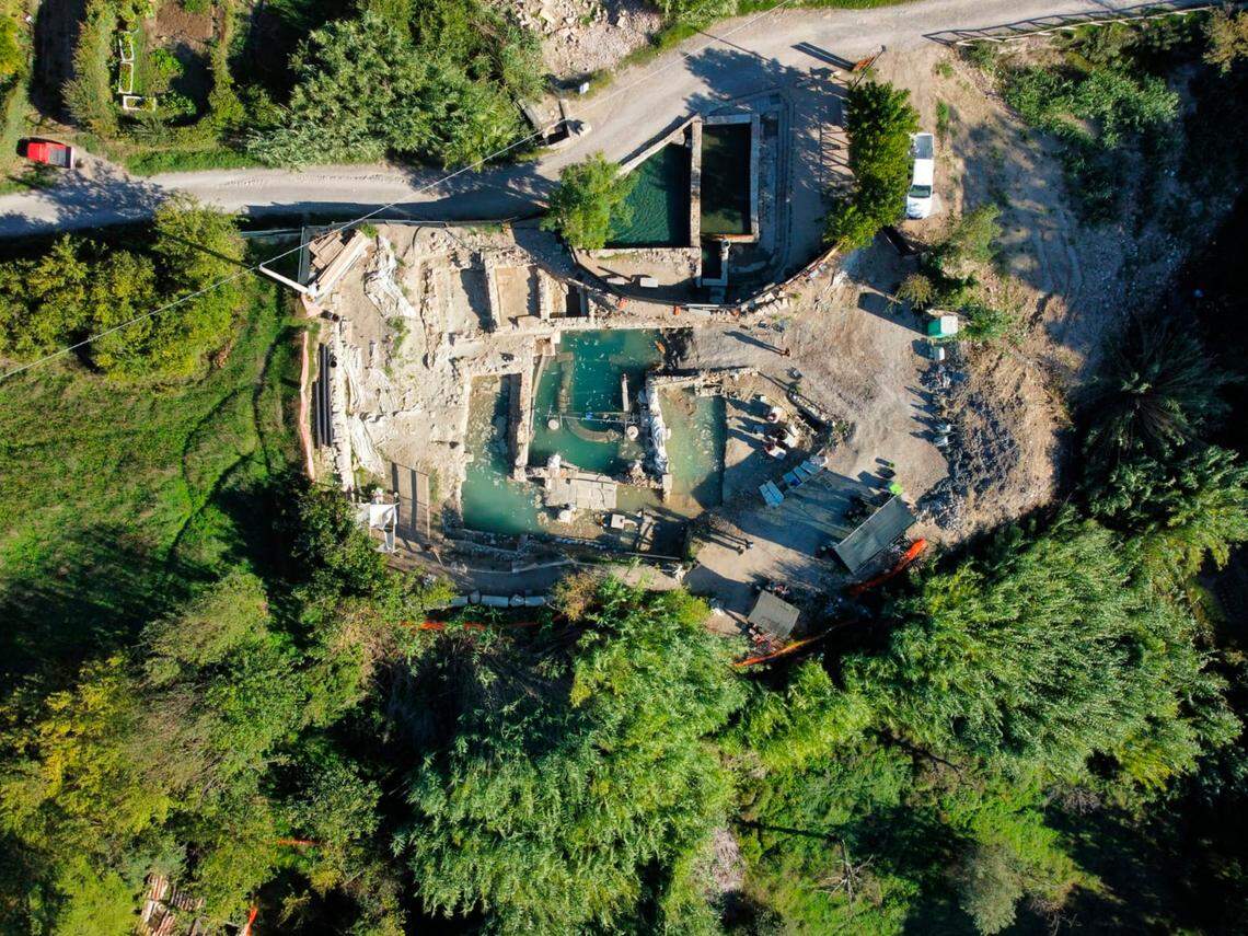 A view of the ancient Tuscan thermal spring in San Casciano dei Bagni, central Italy, from above.