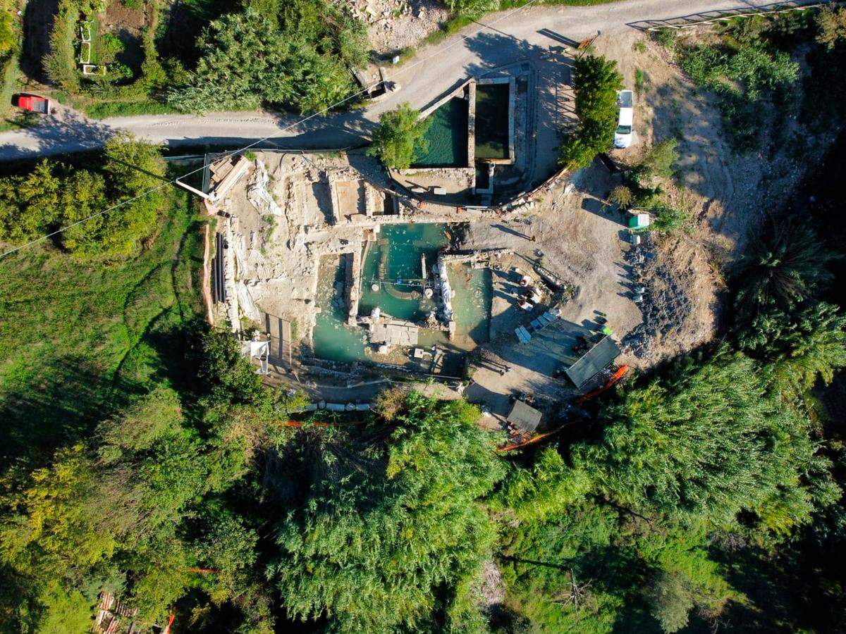 A view of the ancient Tuscan thermal spring in San Casciano dei Bagni, central Italy, from above.
