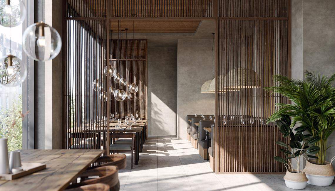 A rendering of the upstairs dining room at the new Kaori restaurant in Brickell