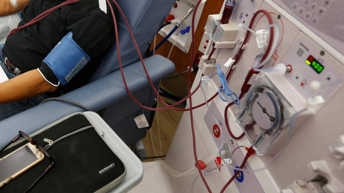 A patient undergoes dialysis at a clinic in Sacramento, California.