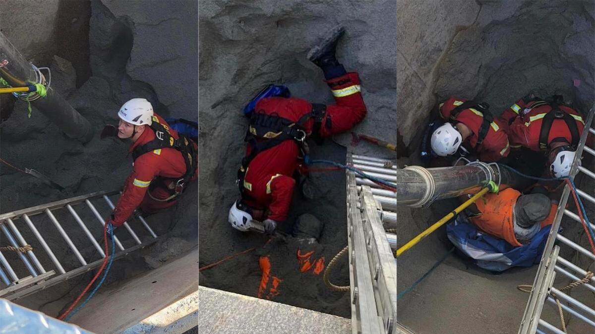 A worker is expected to be OK after he became trapped after falling 20 feet into a gravel hopper at a rock quarry in Dallas, Georgia.