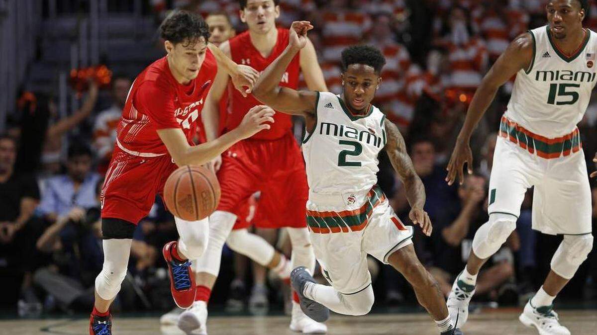 University of Miami point guard Chris Lykes (2), shown last season, faces a tough matchup against Campbell University’s Chris Clemons, who leads the nation in scoring with 31 points per game.