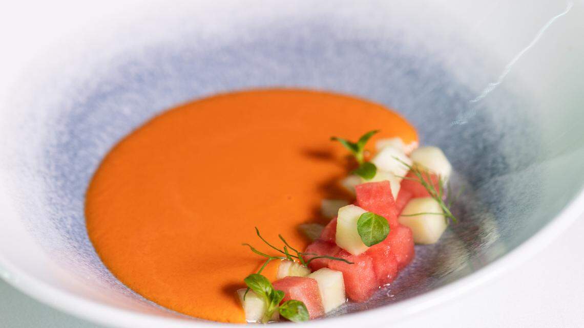 Andalusian gazpacho with watermelon and cucumber.