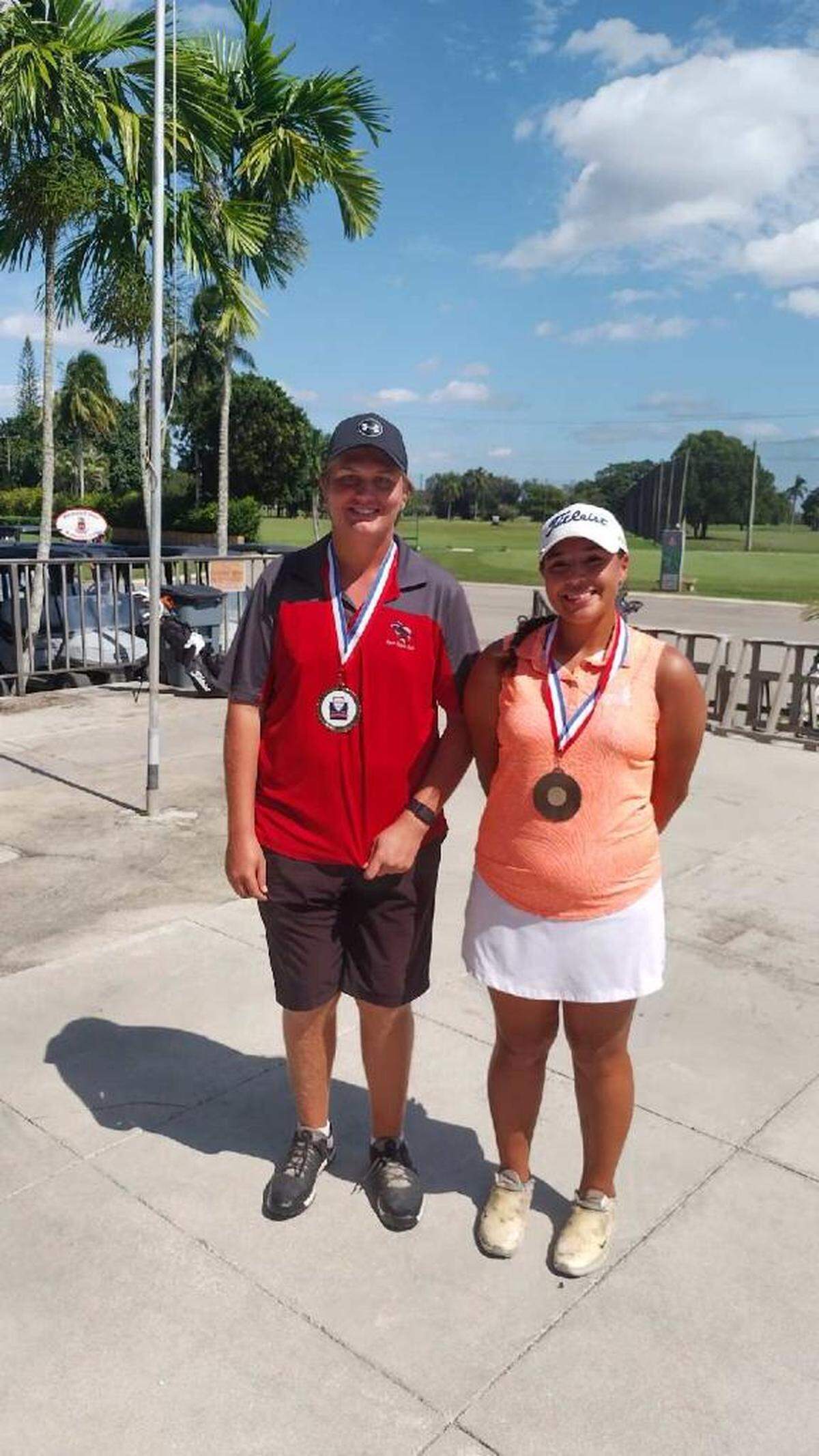 Coral Gables’ Lorenzo Cantarel (left) and Miami Springs’ Gia Culler-Guerra (right) each won individual championships on Monday in the GMAC tournament at Redland Golf and Country Club.