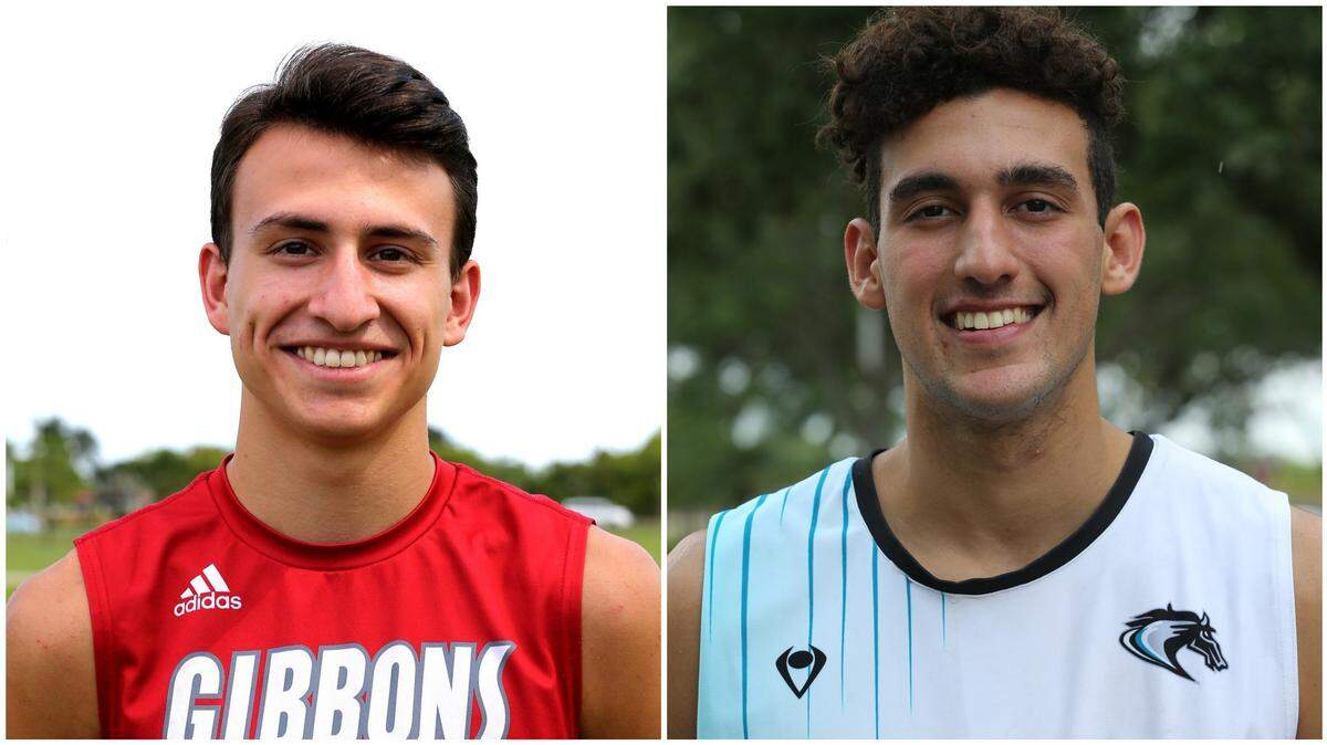 Cardinal Gibbons’ Michael Valenzi (left) and Archbishop McCarthy’s Omar Hoyos (right) were two of Broward County’s top senior boys’ volleyball players in 2020.