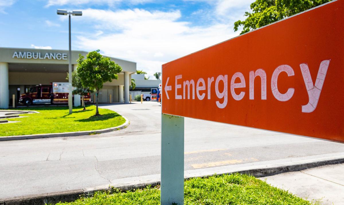 An ambulance arrives at Palmetto General Hospital on Friday, Sept. 20, 2024, in Hialeah, Florida.