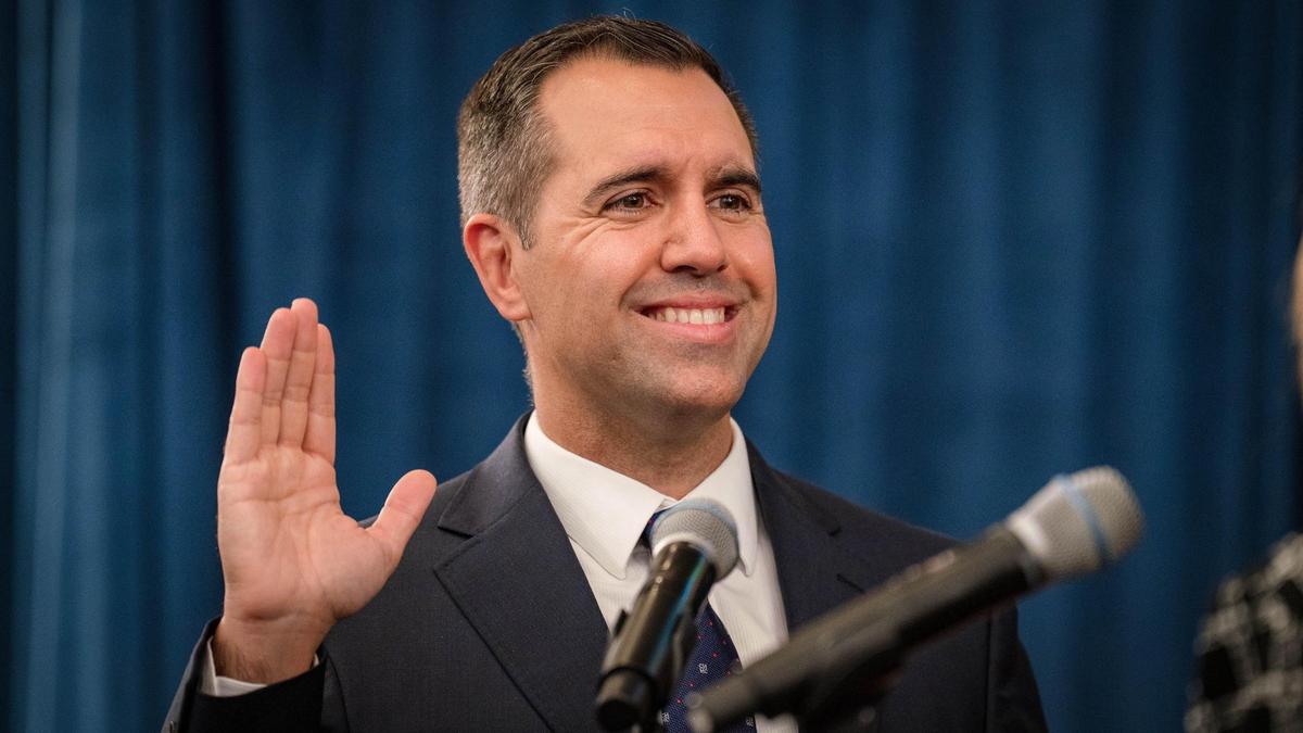 Juan Fernandez-Barquin smiles as he is sworn in as clerk of court and comptroller of Miami-Dade County at the Stephen P. Clark Government Center in Miami on Jan. 10, 2025.