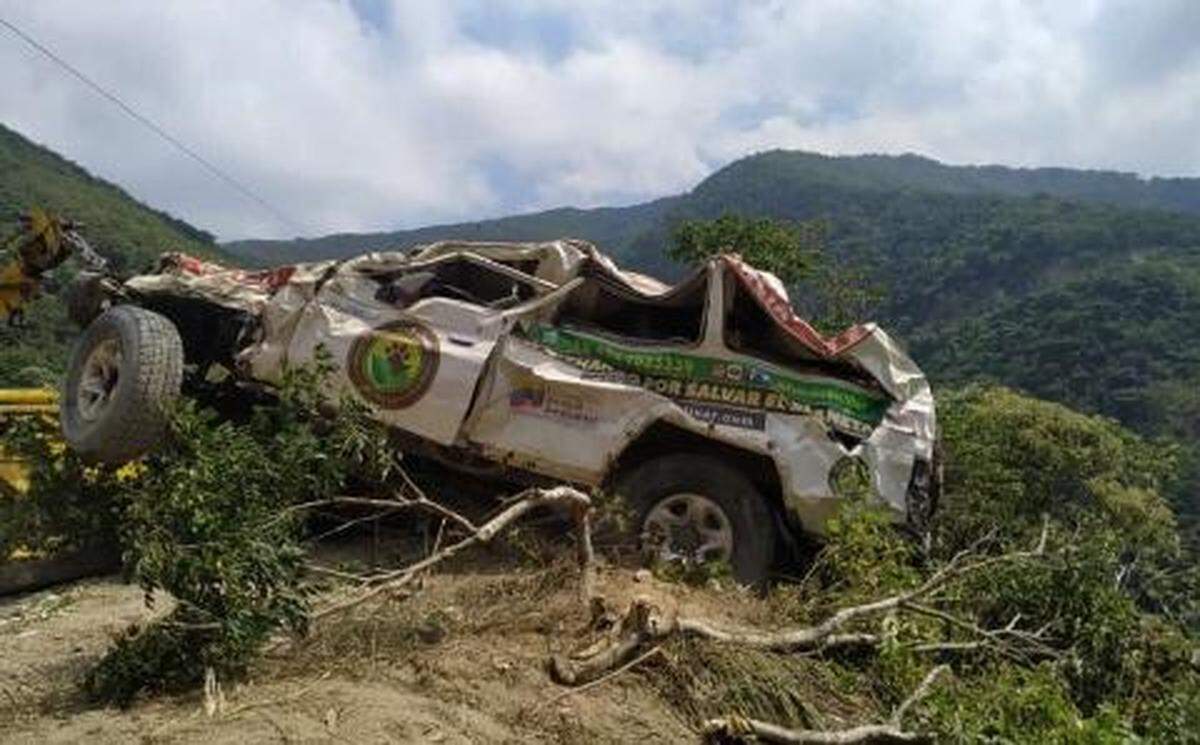 Animal rescue ambulance that fell off the cliff. Three of its six occupants died.