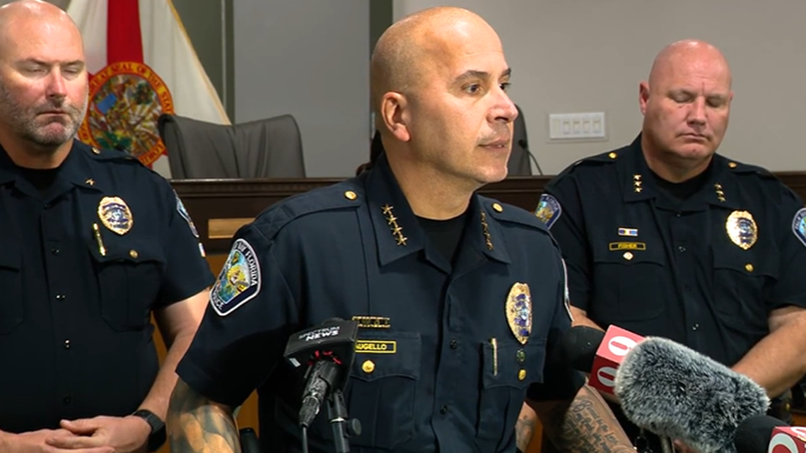 Three people were killed and two police officers were shot when a 24-year-old man brought a vehicle full of weapons to a family birthday party, the Palm Bay police chief said.