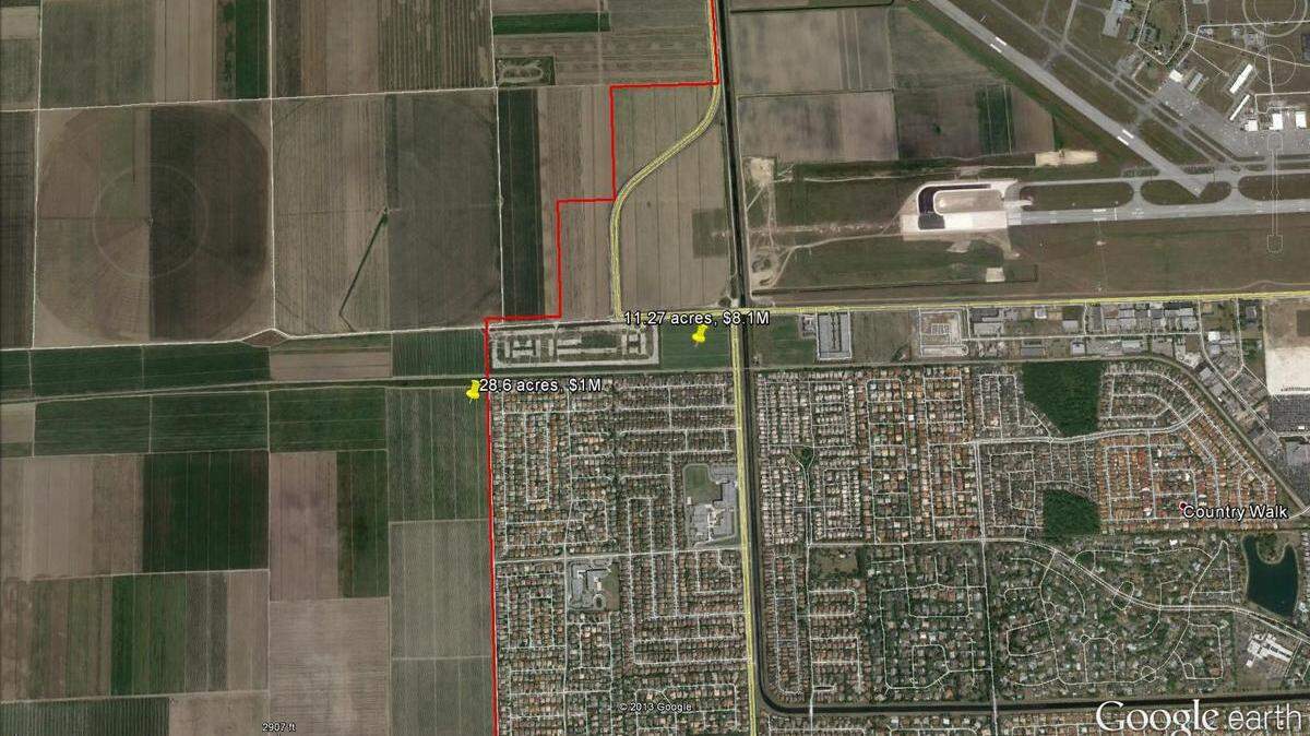 An example of the land-value differences in 2013 as a result of the Urban Development Boundary of FIU.
