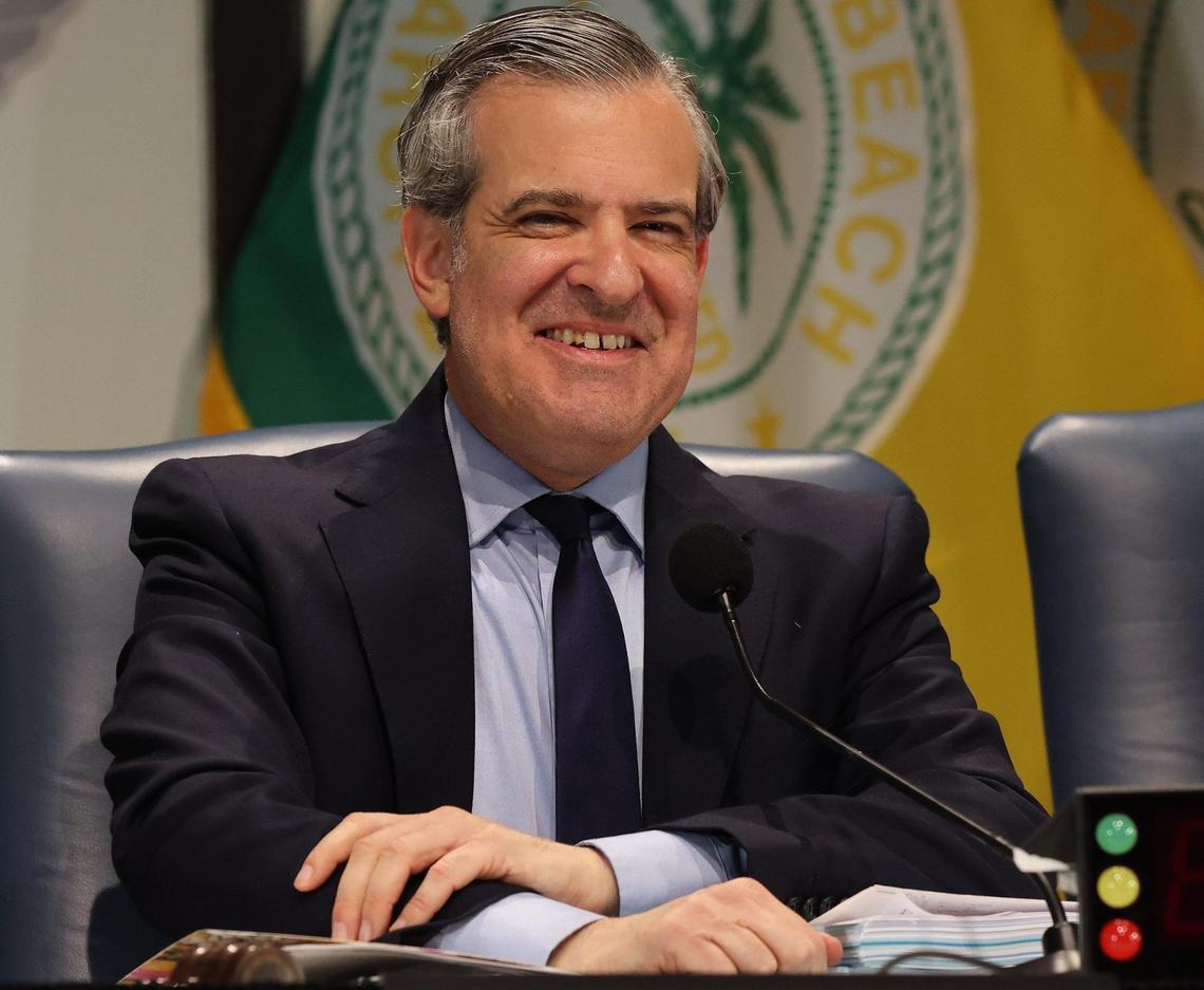 Mayor Steven Meiner attends the first Miami Beach City Commission meeting since his election at the Miami Beach Convention Center in Miami Beach, Florida on Wednesday, December 13, 2023.