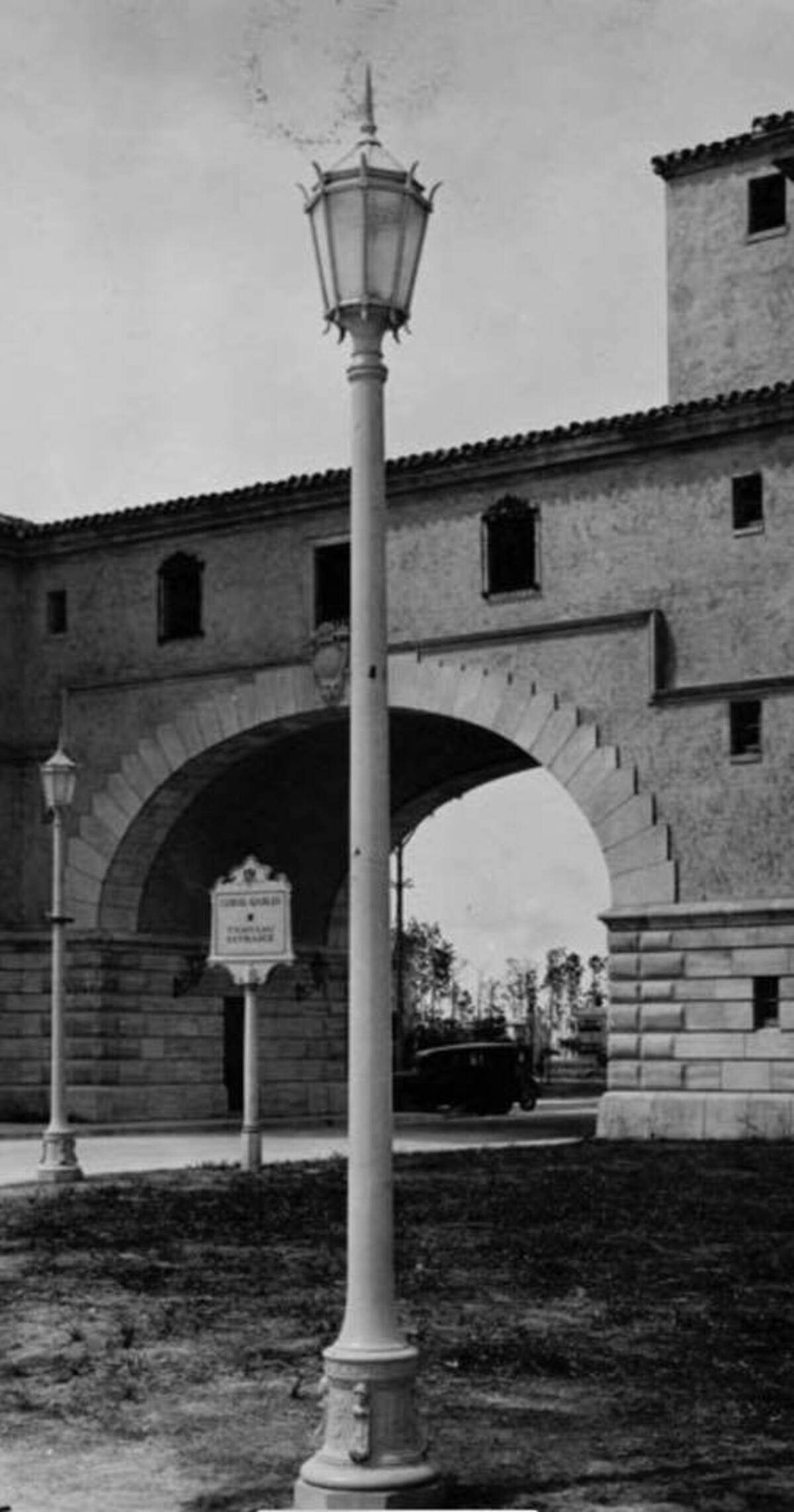 This archival photo of the Douglas Entrance shows original street lights commissioned 100 years ago..