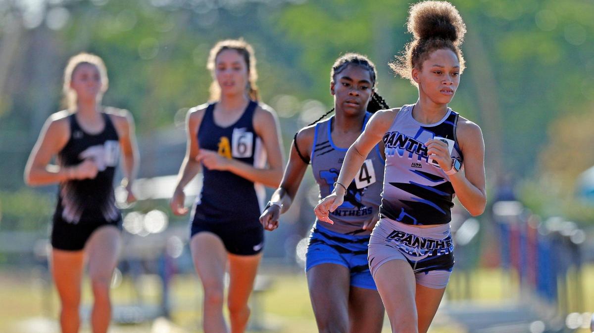 Dillard High’s Christiana Coleman runs the 1600 meters race during the 2024 BCAA Track and Field Championship at Dillard High School in Fort Lauderdale, Florida on Friday, April 5, 2024.