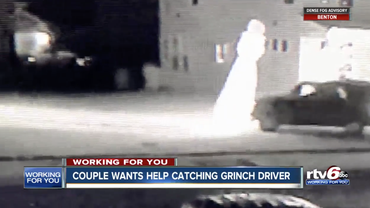 A man drove into a 12-foot snowman Christmas decoration on the front lawn of a Greenwood, Indiana, family’s home, deflating it. Casie Arnold said her neighbor’s security footage captured the “Grinch” crime.