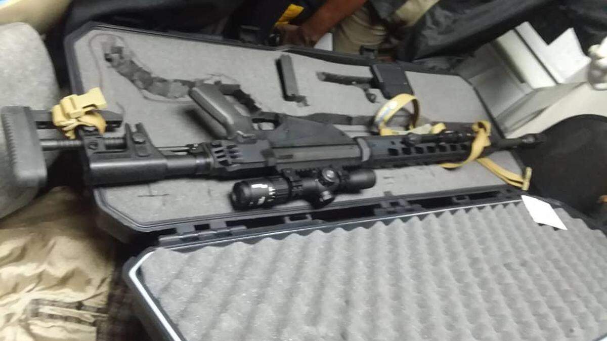 This photo of the weapons brought into Haiti by Jacques Yves Sebastien Duroseau was circulated on social media after Duroseau’s arrest in Port-au-Prince. Two police officials confirmed that the photos are from the incident.