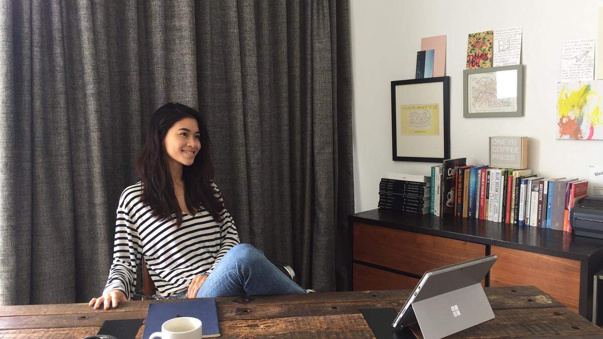 Jessica Do, founder of Palmpress Coffee, at her Edgewater Home—which also happens to be her office. She makes most of her sales through Instagram.