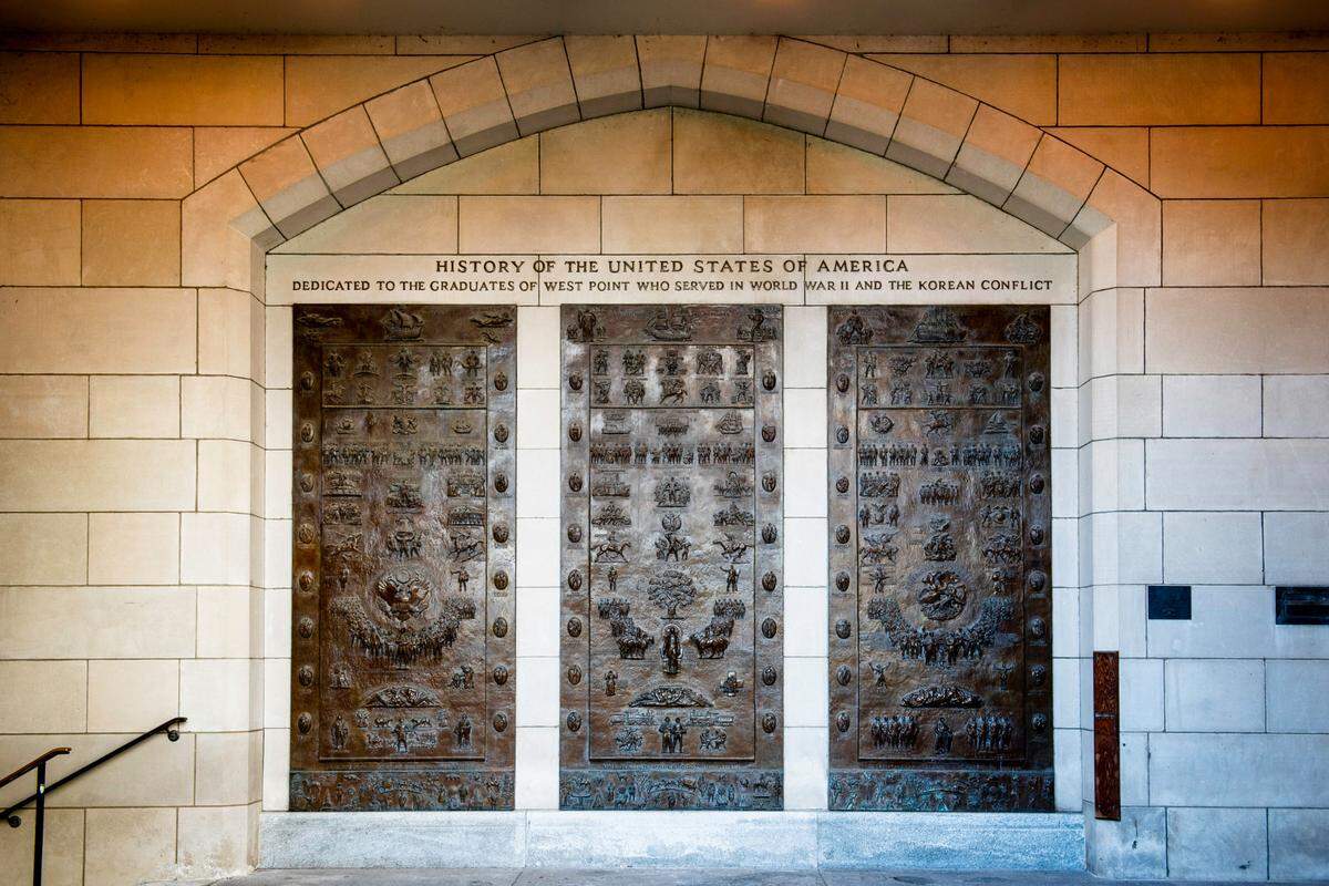 This provided photo shows the full triptych on display at West Point.