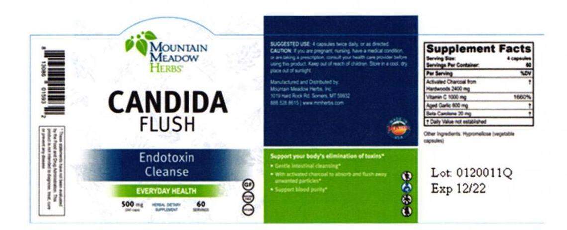 The label from the recalled Mountain Meadow Herbs Candida Flush Endotoxin Cleanser