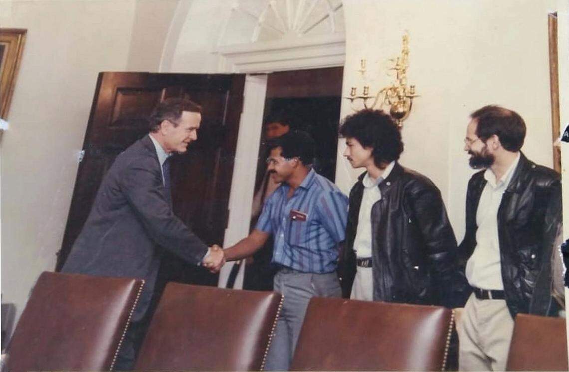A young Osorno Cóleman Salomón greets then-President George H.W. Bush at the White House during a very different time in Cóleman’s political evolution.