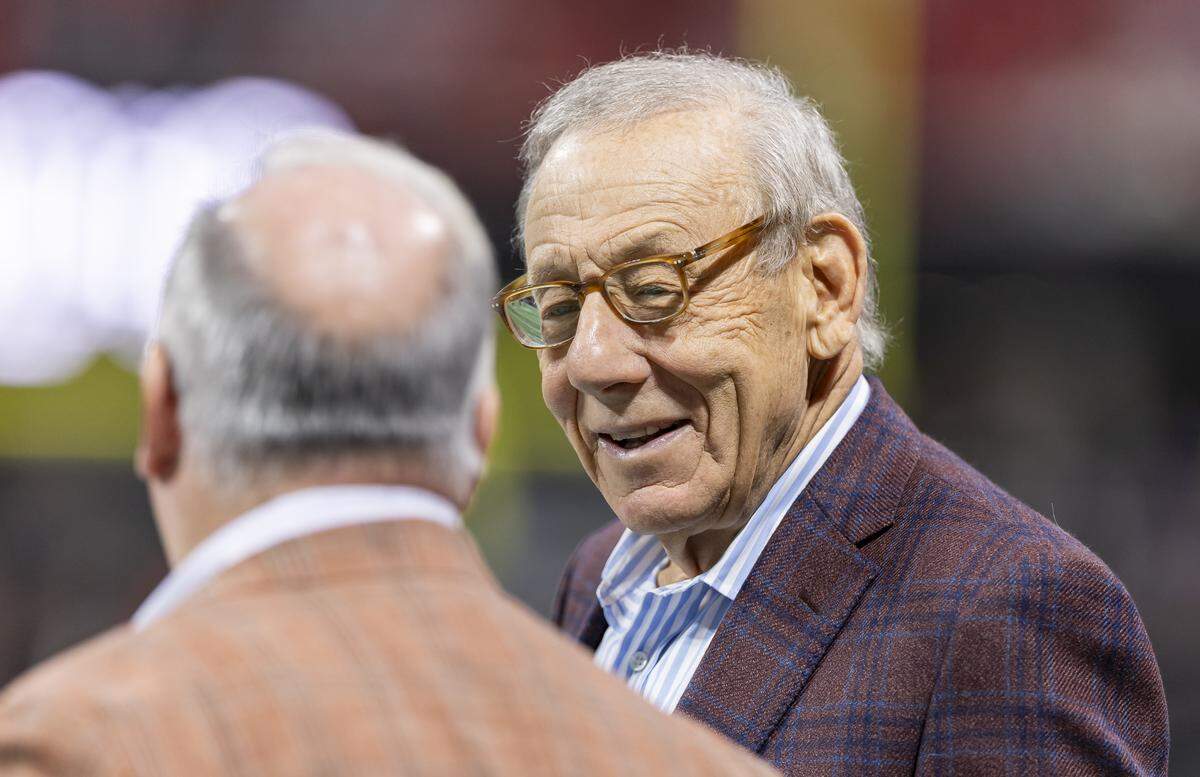 Miami Dolphins owner Stephen Ross is seen on the field before his team’s NFL game against the Atlanta Falcons at Mercedes-Benz Stadium on Sunday, Oct. 26, 2025, in Atlanta, Ga.