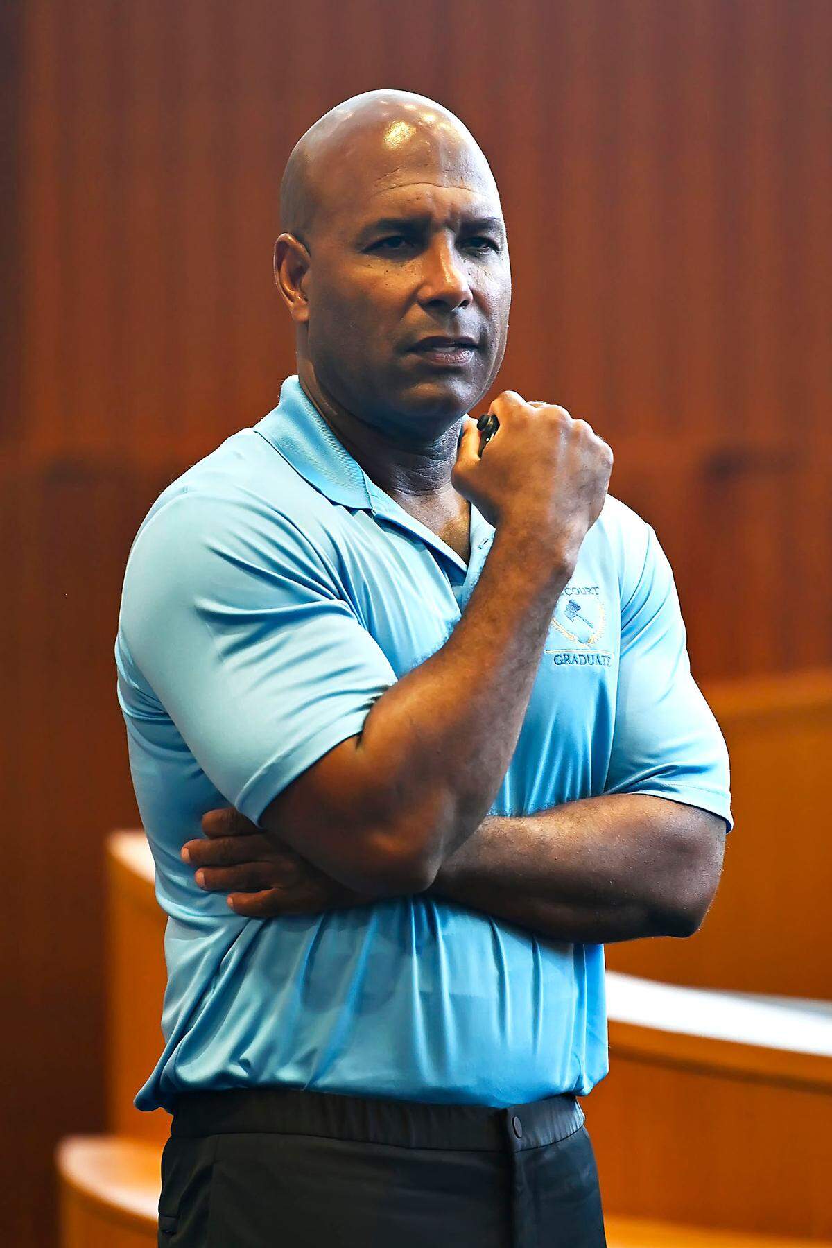 Darryl Richardson expresses his thanks to the CARE Court that helped guide him after his release from prison during a ceremony on Thursday, April 18, 2024, in Miami federal court. He received his associate’s degree from Miami Dade College’s Culinary Institute on Saturday.