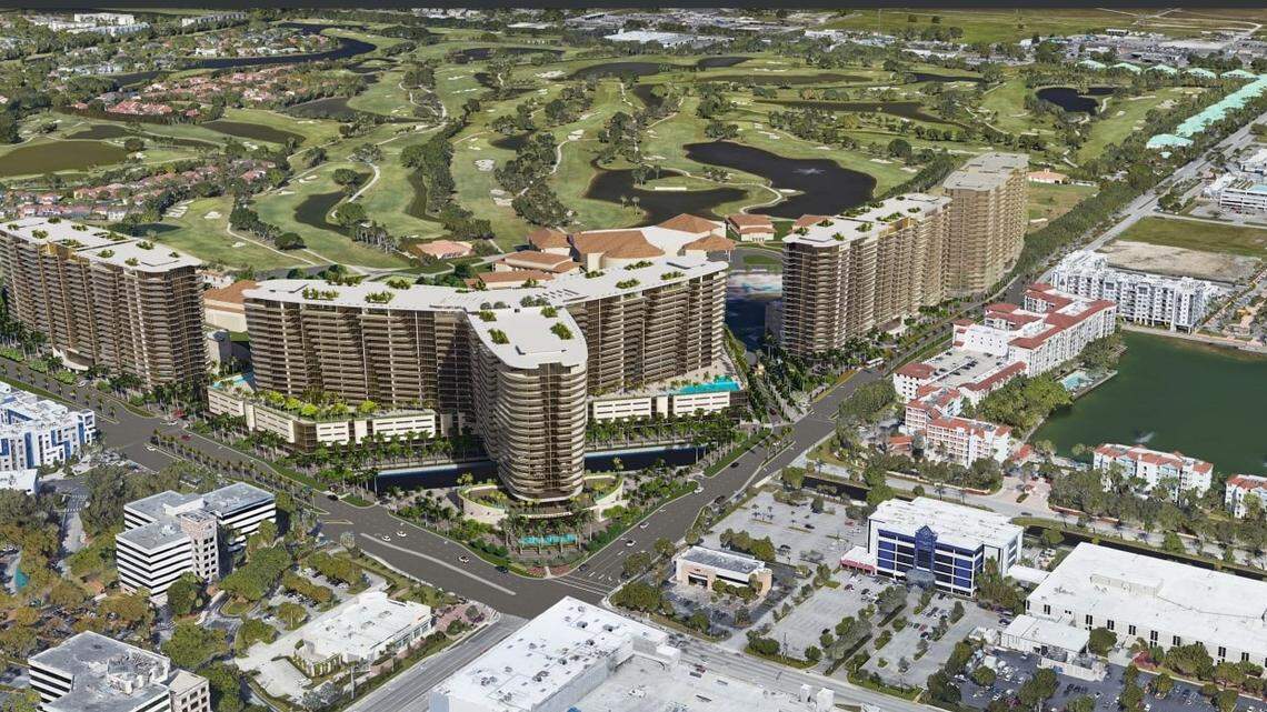 A rendering by PPKS of Doral of the proposed Doral International Towers, a residential and commercial complex on the grounds of President Donald Trump’s Doral resort.