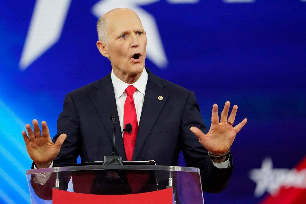 Sen. Rick Scott, R-Fla., speaks at the Conservative Political Action Conference (CPAC) on Saturday, Feb. 26, 2022, in Orlando, Fla.