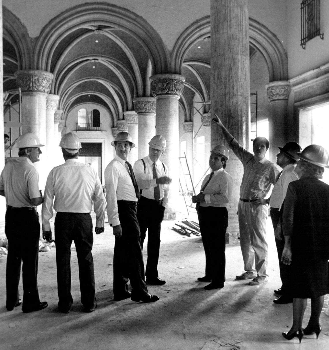 Coral Gables commissioners joined project managers and hotel directors in a tour of the Biltmore main lobby in the 1980s.