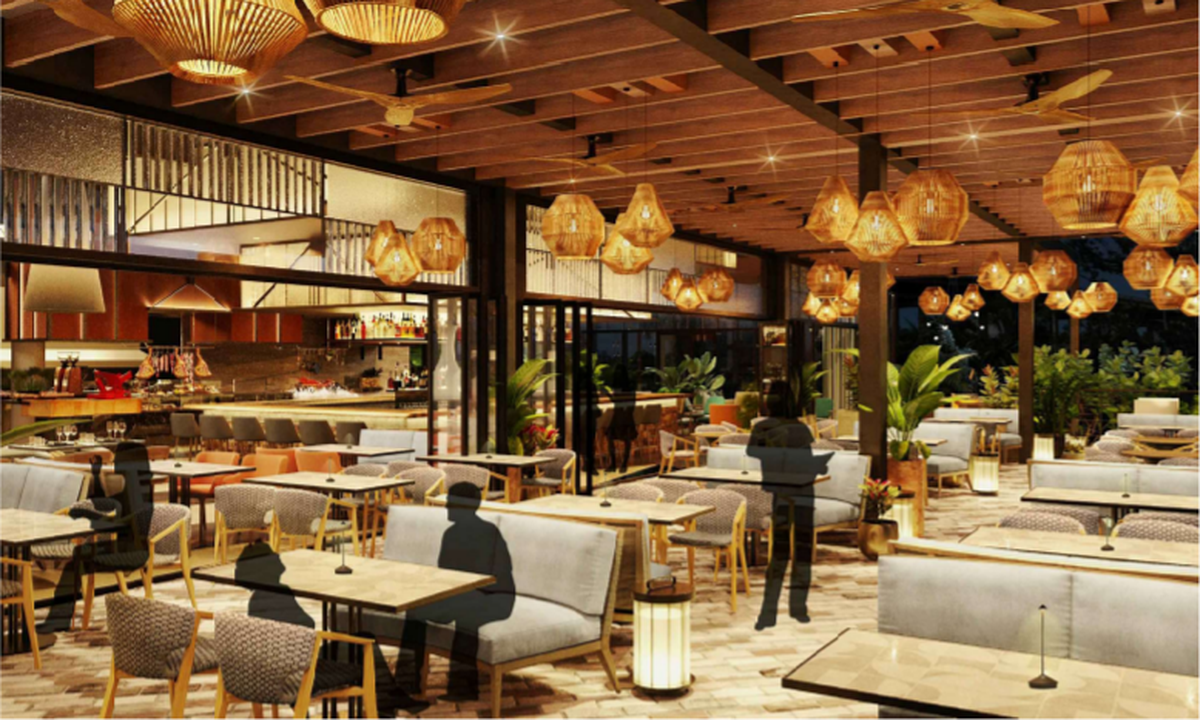 Sweetwater’s will open in late 2022. Above: A rendering inside the 2-story restaurant. Plans and renderings were submitted to the city in December.
