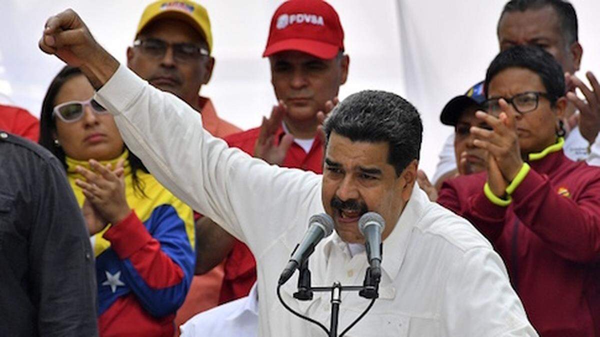 Venezuela’s Nicolas Maduro speaks during a rally at the Miraflores Presidential Palace in Caracas, Venezuela on March 9, 2019.