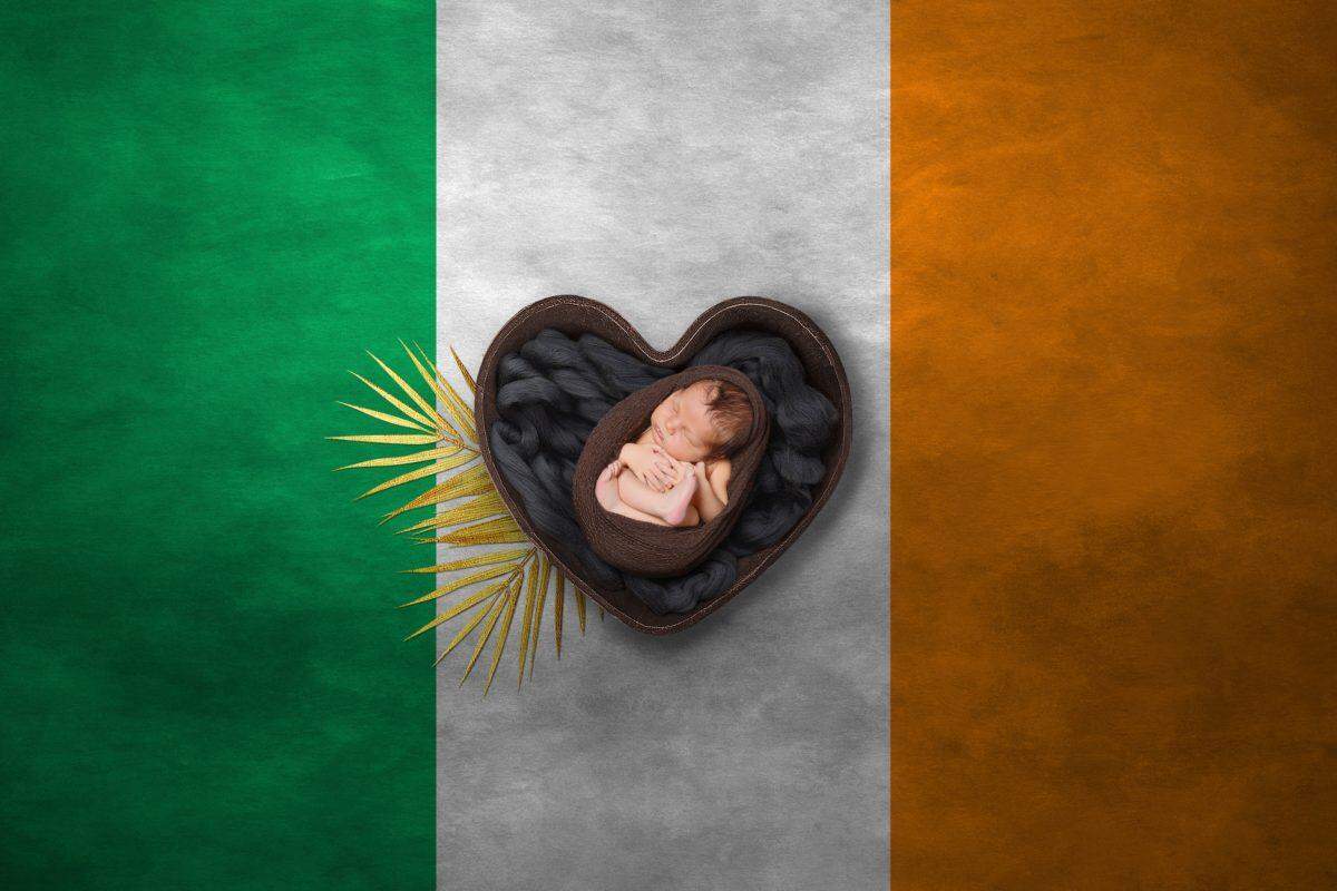 newborn baby with irish flag