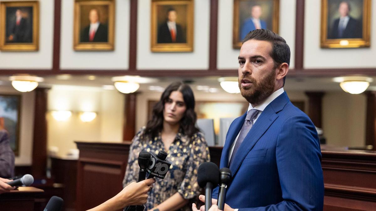 Florida House Speaker Daniel Perez, R-Miami, speaks with the media during the first day of the legislative session at the Florida State Capitol on Tuesday, March 4, 2025, in Tallahassee, Fla.