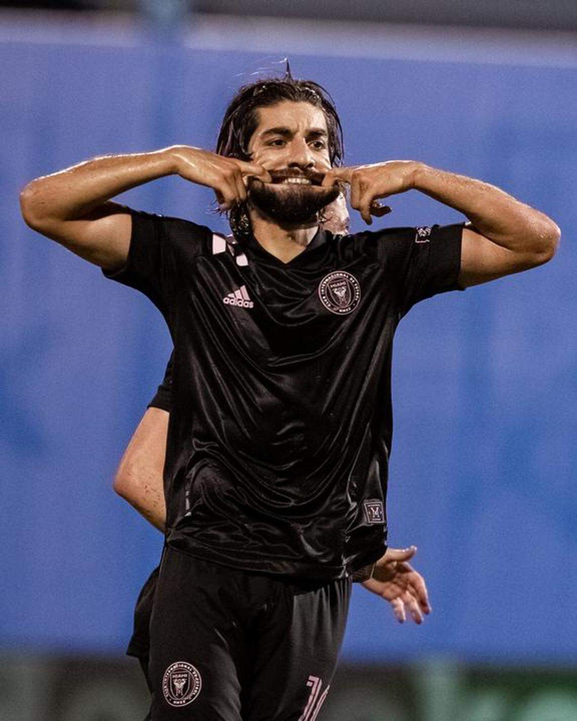 Inter Miami midfielder Rodolfo Pizarro does his Joker face celebration after scoring a goal in a 2-1 loss to Philadelphia Union in the MLS is Back Tournament.