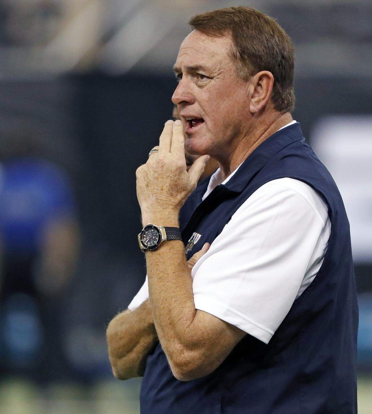 FIU Panthers head coach Butch Davis on the field before the start of the Bad Boy Mowers Gasparilla Bowl at Tropicana Field in St. Petersburg, Florida, on Thursday, Dec. 21, 2017.