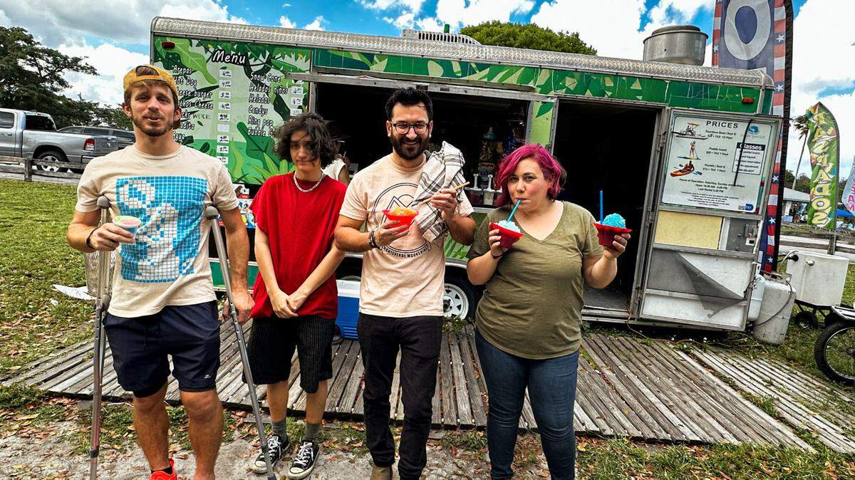 Kristian Bikic, Sabrín Diehl, Chris Anthony Ferrer and Melissa Almaguer star in the world premiere of Vanessa Garcia’s road trip play “#Graced.” Photo credit Abre Camino Collective.