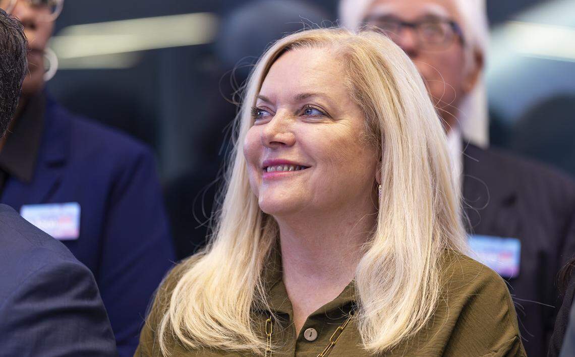 Miami-Dade County Supervisor of Elections Alina Garcia, attends a preview event of a new emergency room at Jackson Memorial Hospital on Thursday, April 16, 2026, in Miami, Fla.
