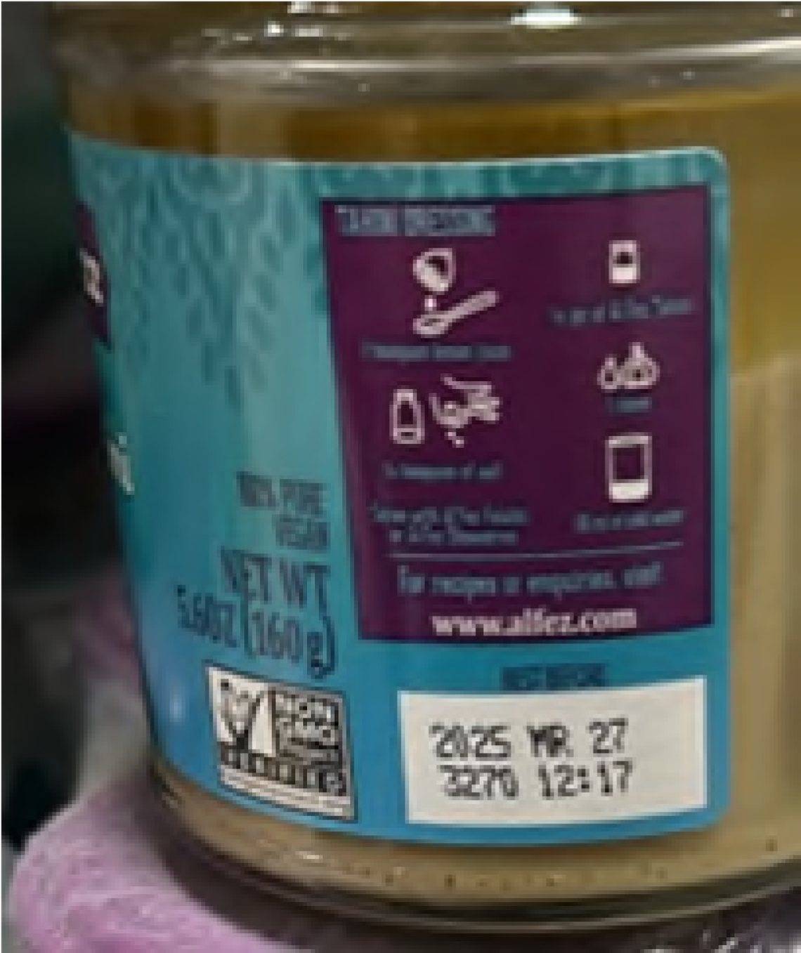 Where to find the lot number and expiration date on recalled Al’Fez Natural Tahini
