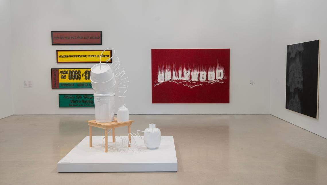 Artist Gary Simmons references pop culture and film, like “Deliverance” and “Conquest of the Planet of the Apes,” in his work.