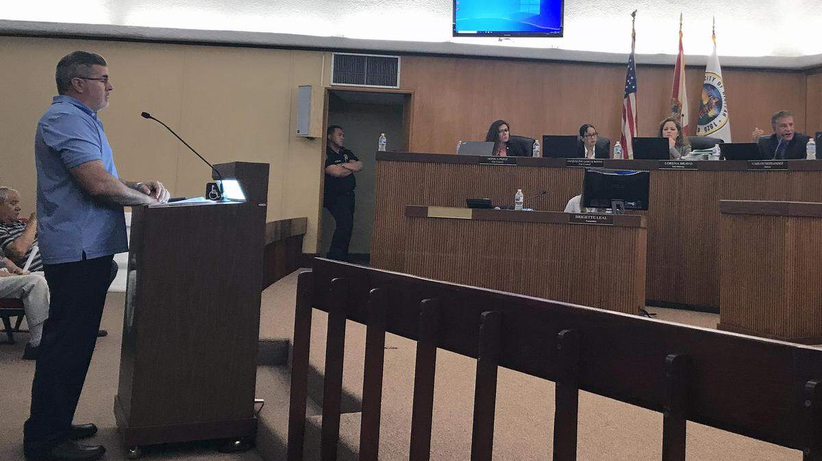Vicente Rodríguez, Hialeah’s director of construction and maintenance, speaks to the City Council on Tuesday, Feb. 25, 2020.