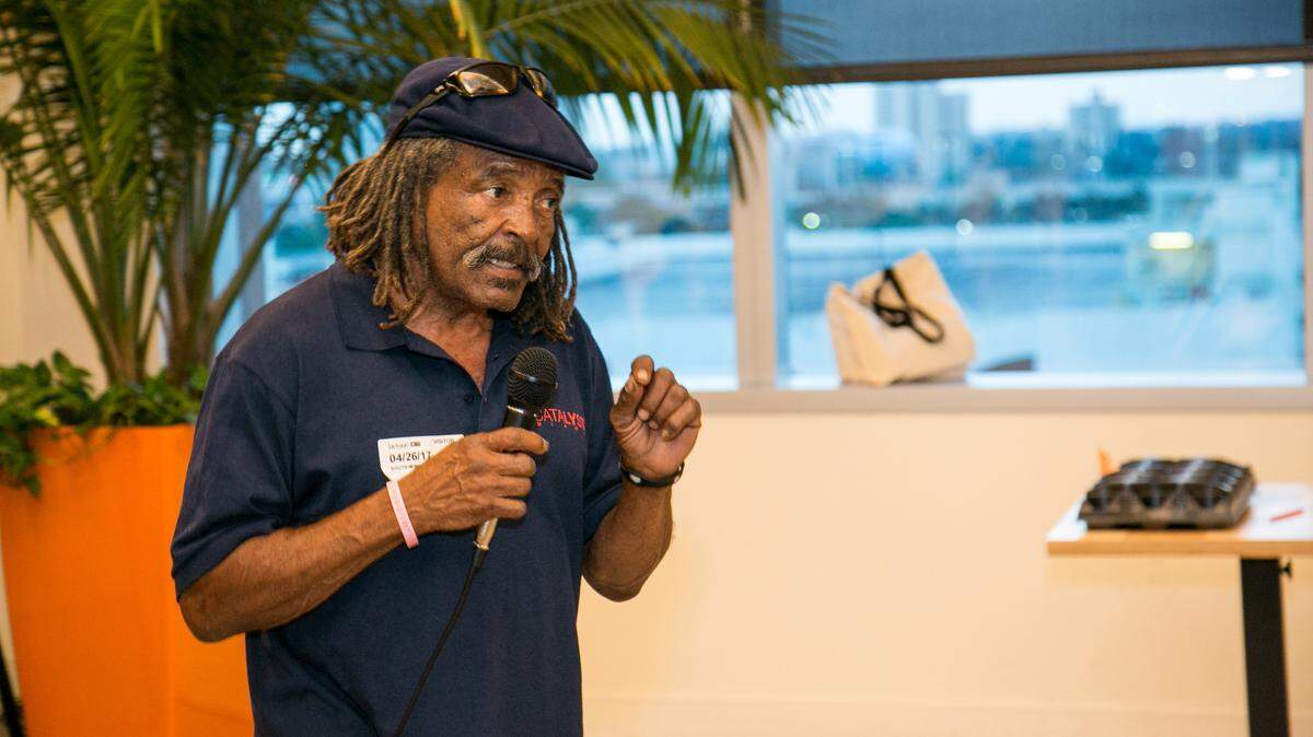 Michael Clarkson speaks at a Catalyst Miami event.