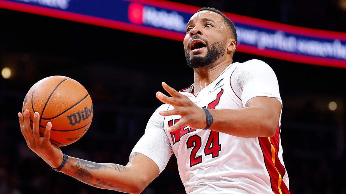 Norman Powell #24 of the Miami Heat goes up for a shot during the first quarter against the Atlanta Hawks at State Farm Arena on December 26, 2025 in Atlanta.