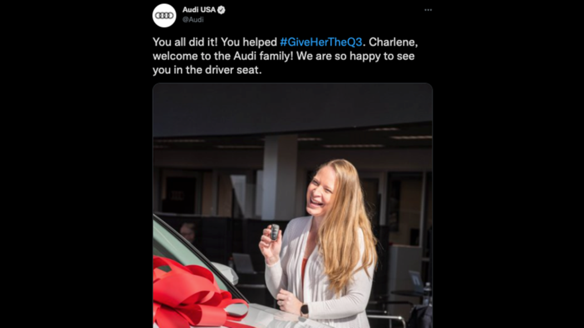 Charlene Rubush, who narrowly missed out on winning an Audi on “Wheel of Fortune,” was recently gifted one by the carmaker.