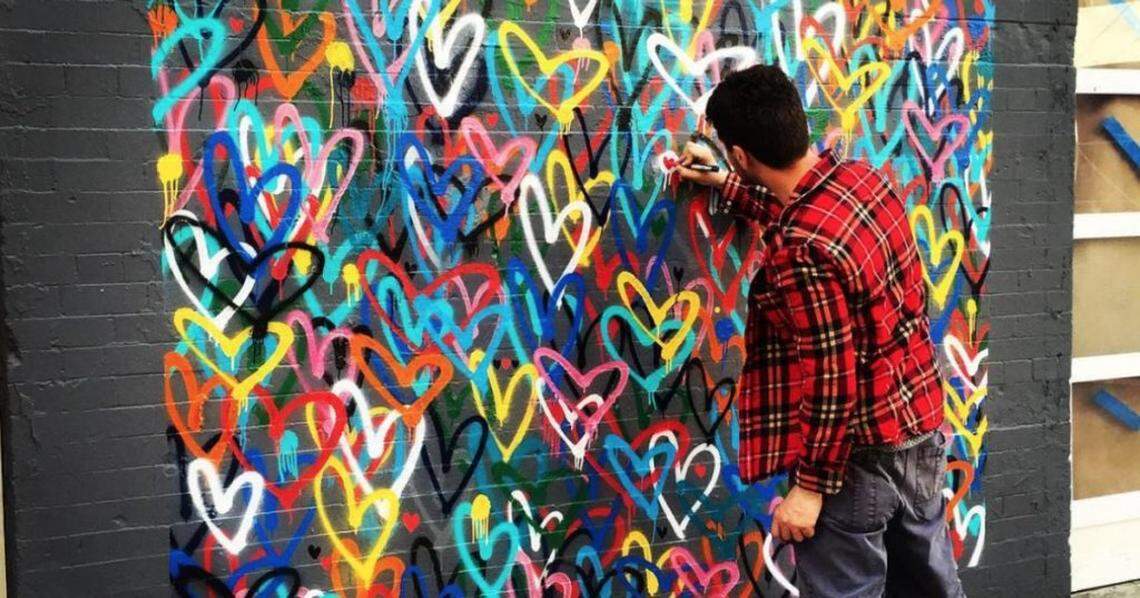 British artist James Goldcrown’s new Miami mural will be the first not to feature his signature hearts.