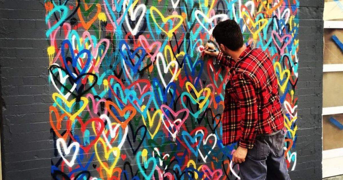 British artist James Goldcrown’s new Miami mural will be the first not to feature his signature hearts.