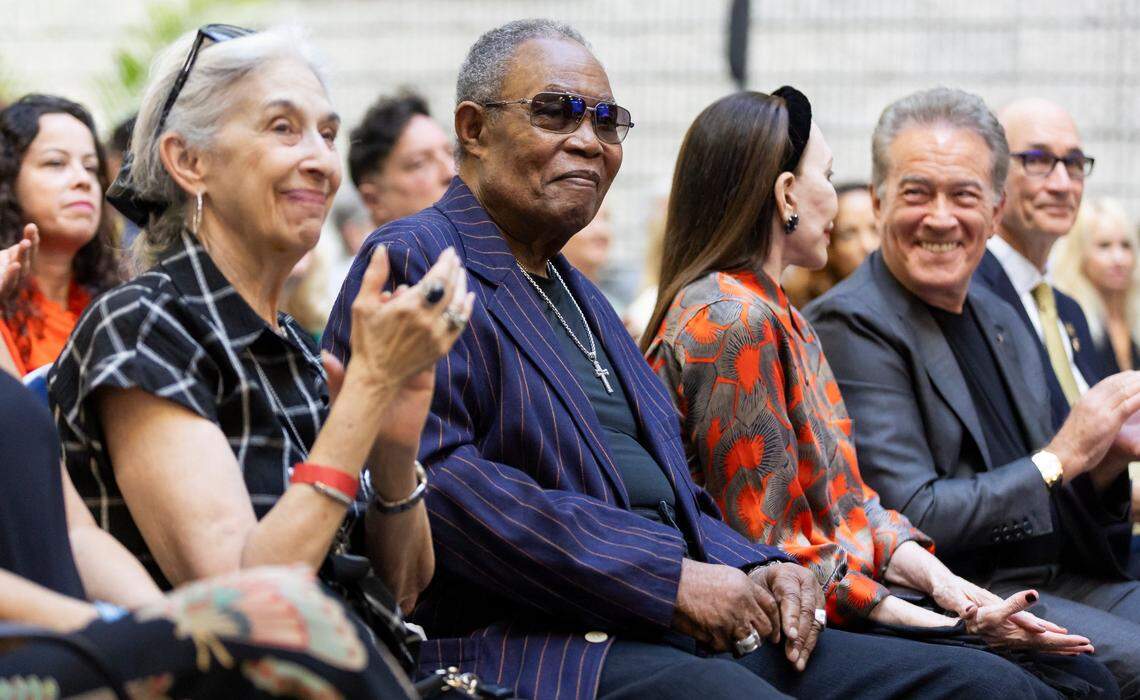 American singer Sam Moore attends a ribbon-cutting ceremony at Florida International University Biscayne Bay Campus on Friday, Nov. 17, 2023, in North Miami, Fla. The ceremony was held to officially unveil the Lee Caplin School of Journalism & Media, the iSTAR Volumetric Capture Studio and the Sam Moore: The Legendary Soul Man Theatre.